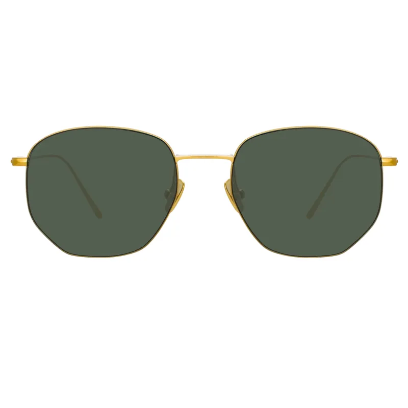 Rohe Angular Sunglasses in Yellow Gold and Green sold by Linda Farrow