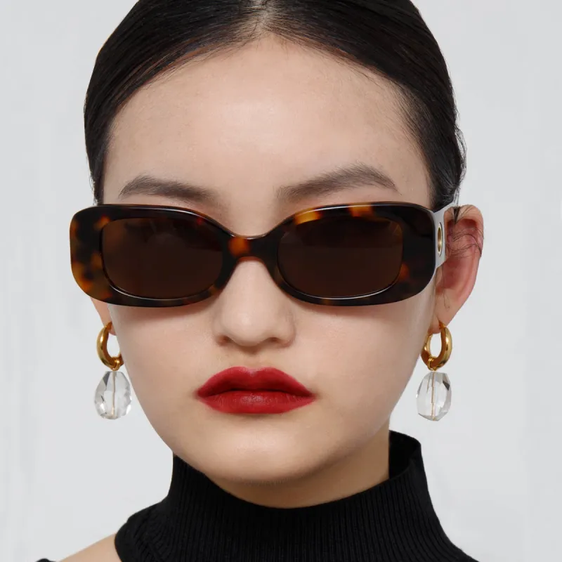 Lola Rectangular Sunglasses in Tortoiseshell sold by Linda Farrow