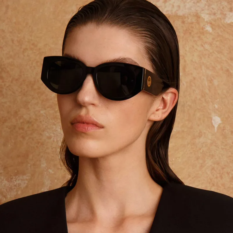 The Debbie | D-Frame Sunglasses in Black (C1) sold by Linda Farrow