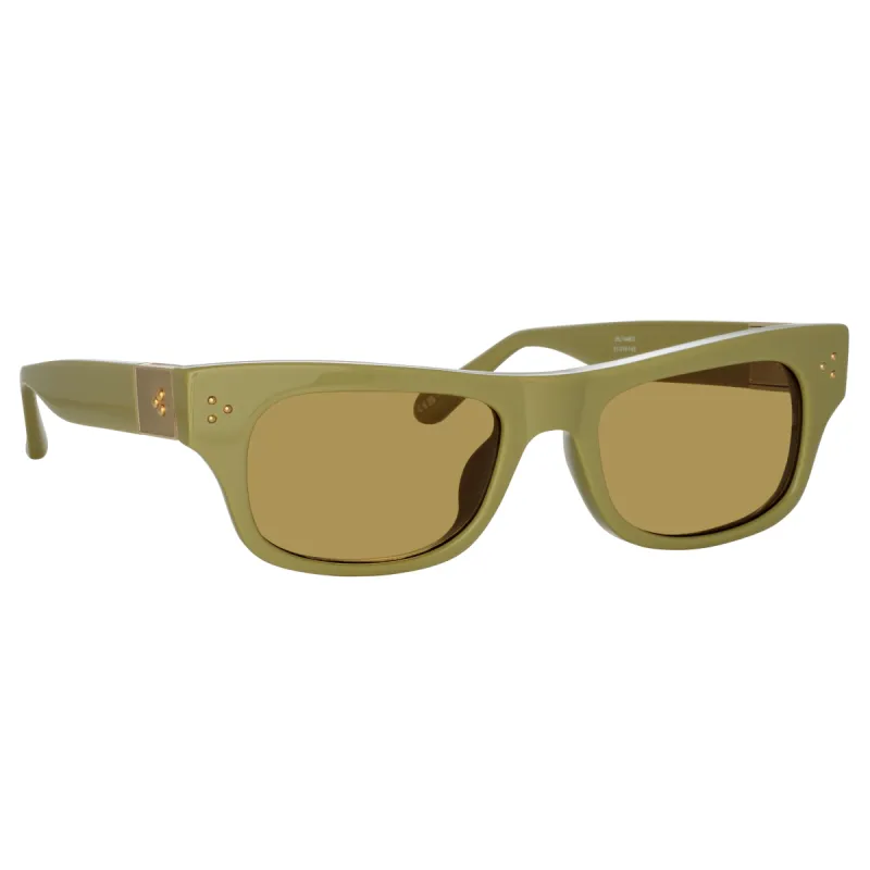 Falck Rectangular Sunglasses in Sage sold by Linda Farrow