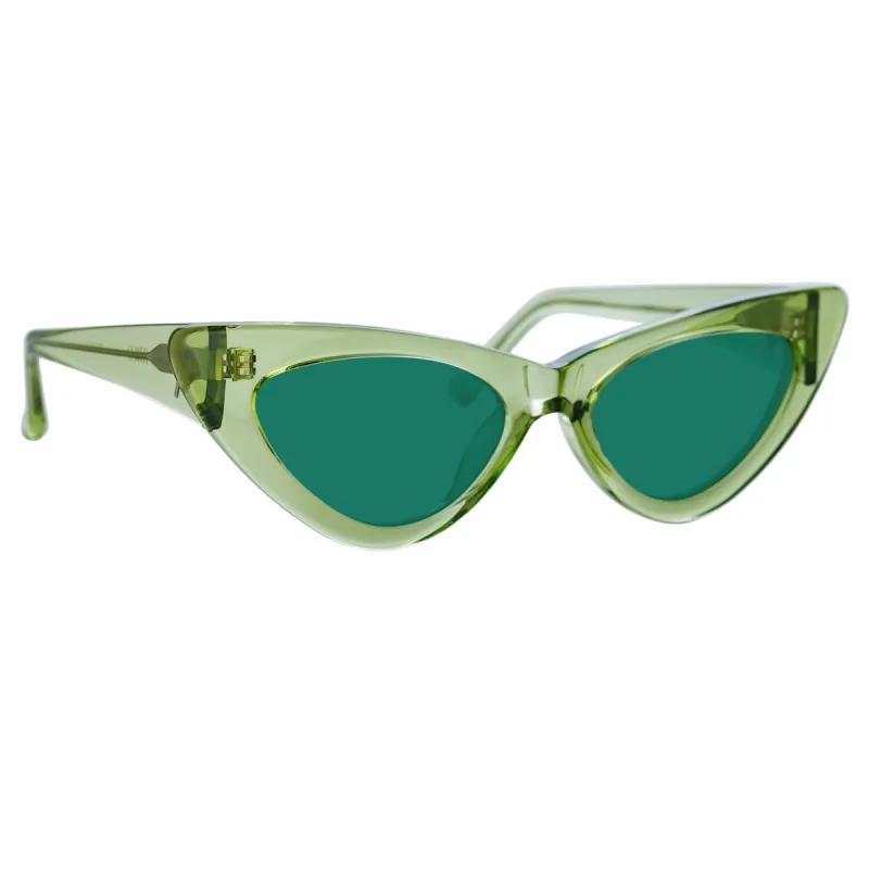 The Attico Dora Cat Eye Sunglasses in Lime sold by Linda Farrow
