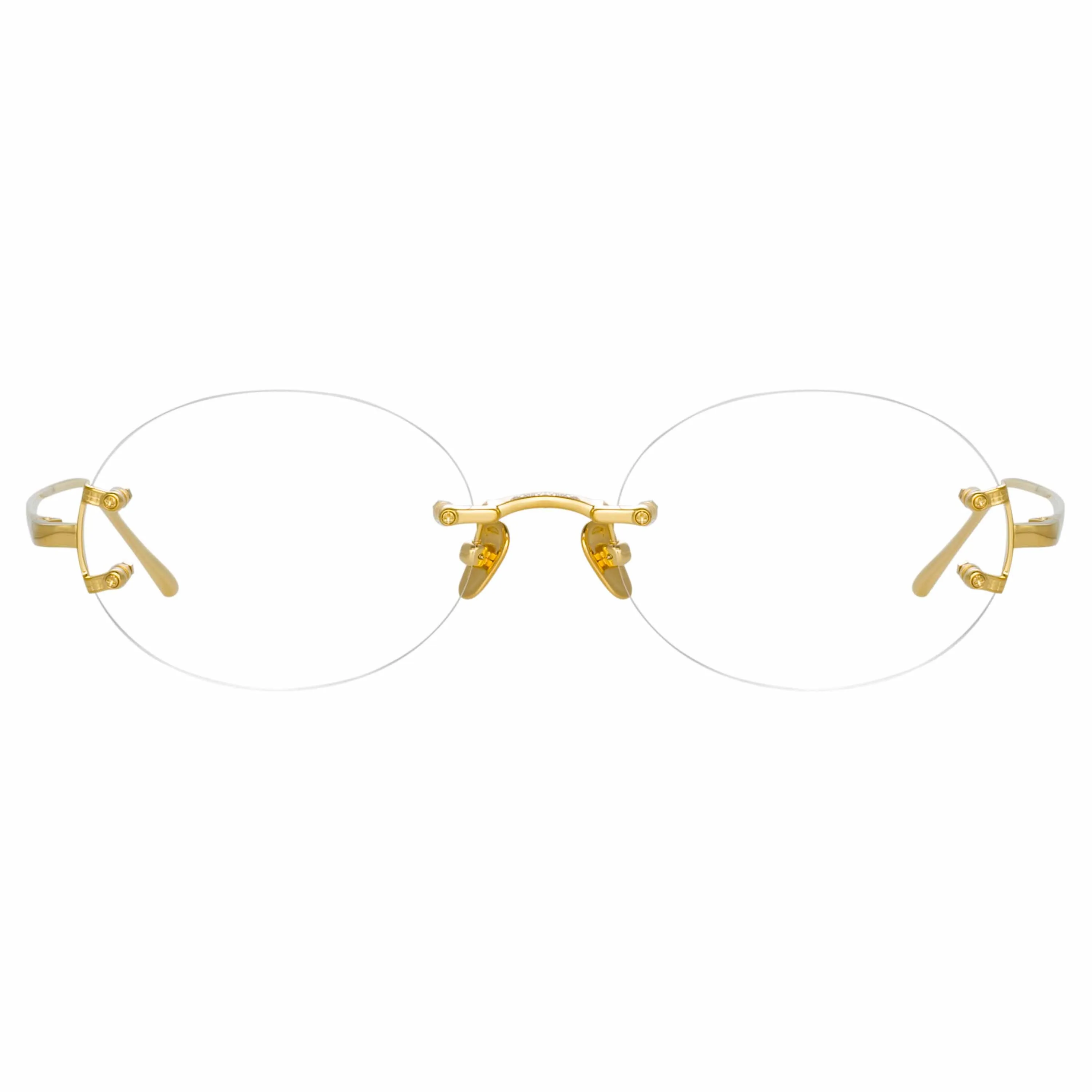 Knight Oval Optical Frame in Yellow Gold sold by Linda Farrow