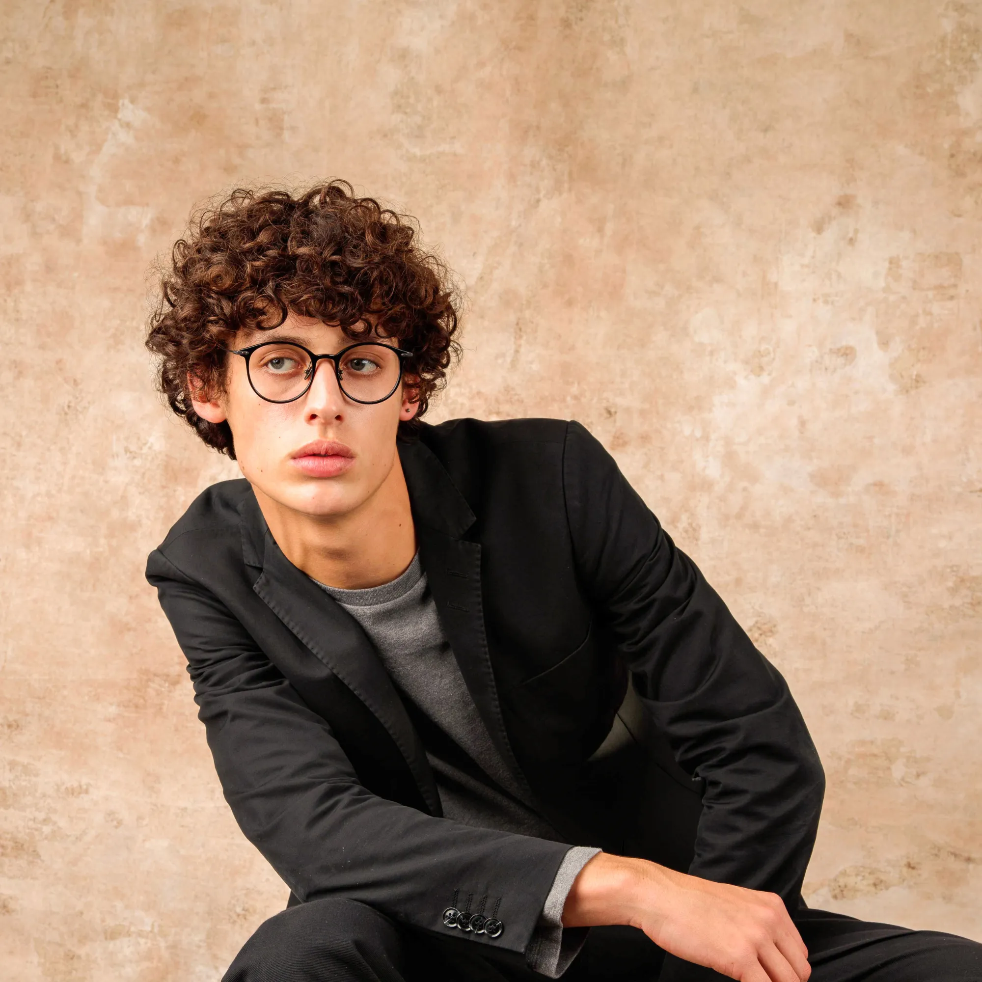 Men's Gray Oval Optical Frame in Black (Asian Fit) sold by Linda Farrow