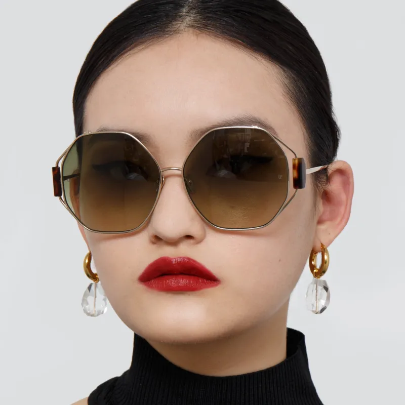Marie Oversized Sunglasses in Light Gold sold by Linda Farrow