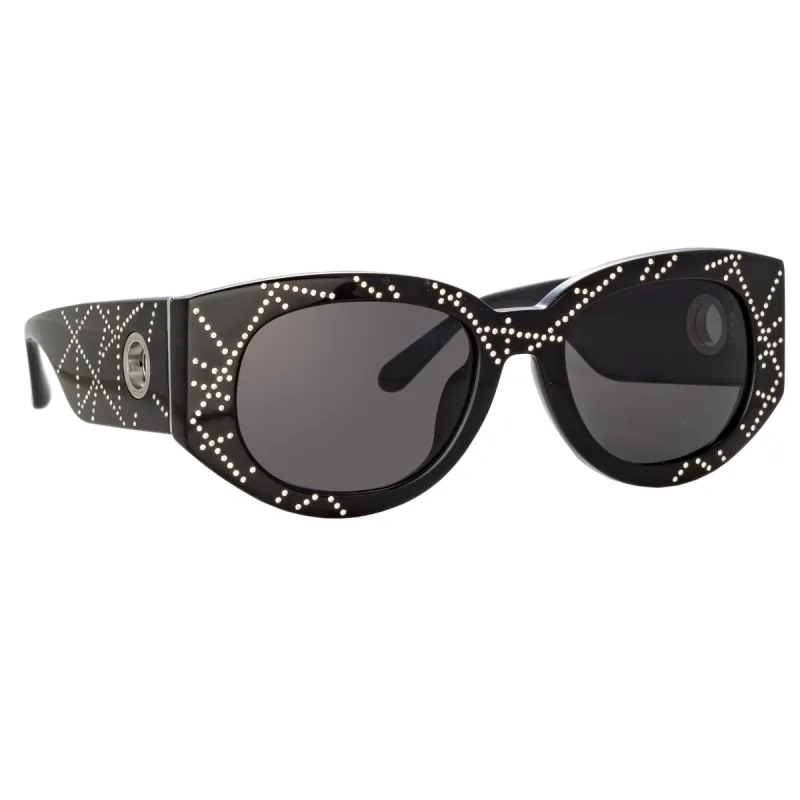 Debbie D-Frame Sunglasses in Black and Crystals sold by Linda Farrow
