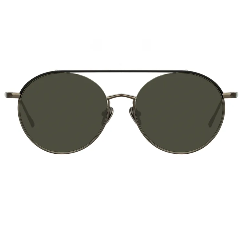 Dustin Round Sunglasses in Black and Nickel sold by Linda Farrow