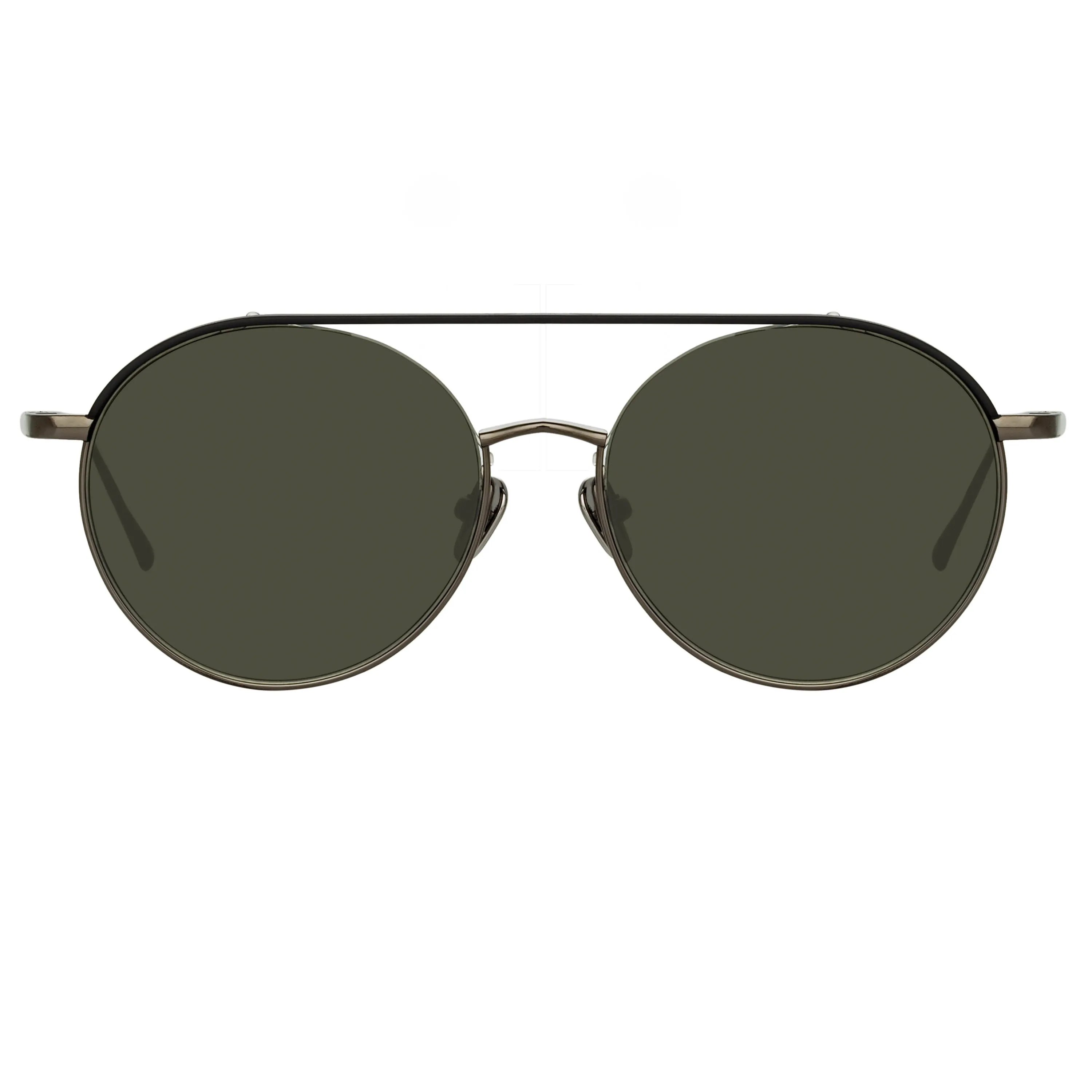 Dustin Round Sunglasses in Black and Nickel sold by Linda Farrow