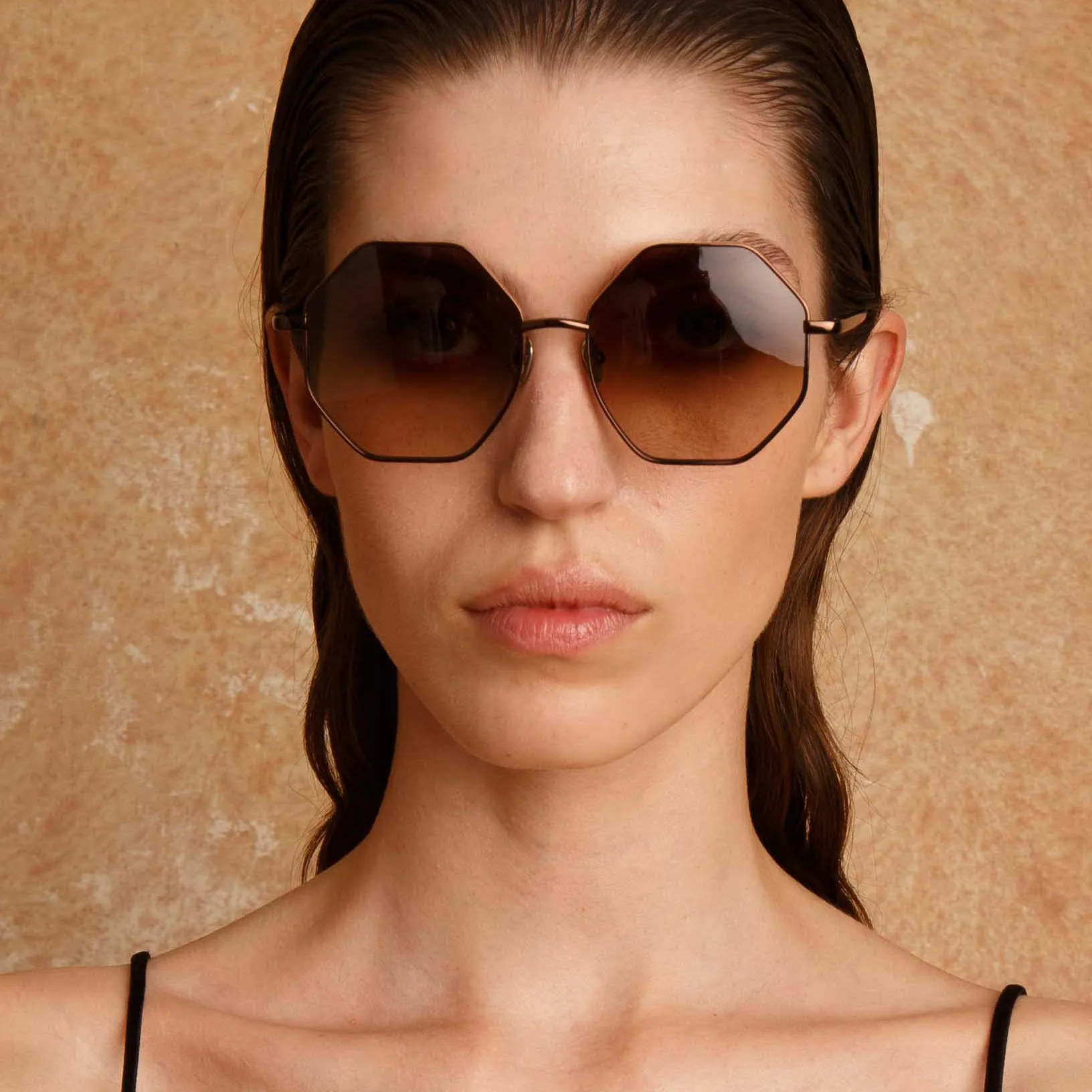 Lianas Hexagon Sunglasses in Black sold by Linda Farrow