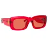 The Attico Marfa Rectangular Sunglasses in Red sold by Linda Farrow