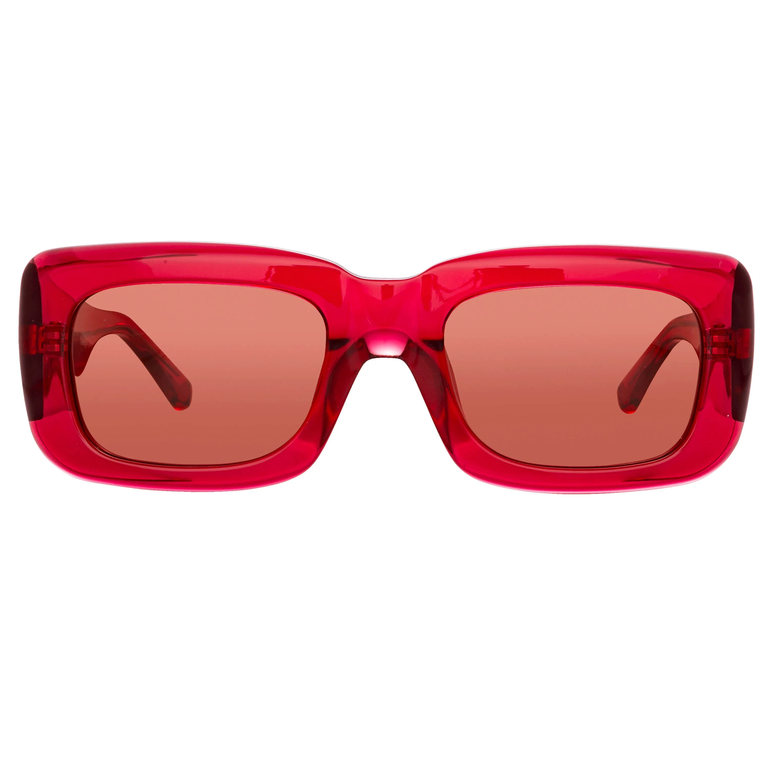 The Attico Marfa Rectangular Sunglasses in Red sold by Linda Farrow