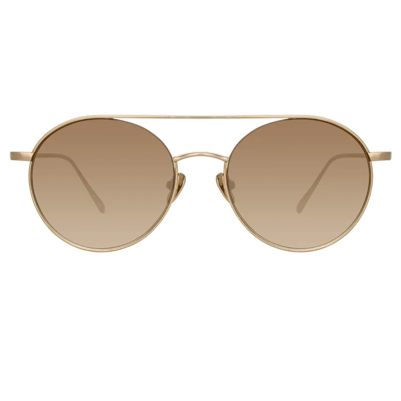 Dustin Round Sunglasses in Light Gold and Mocha sold by Linda Farrow