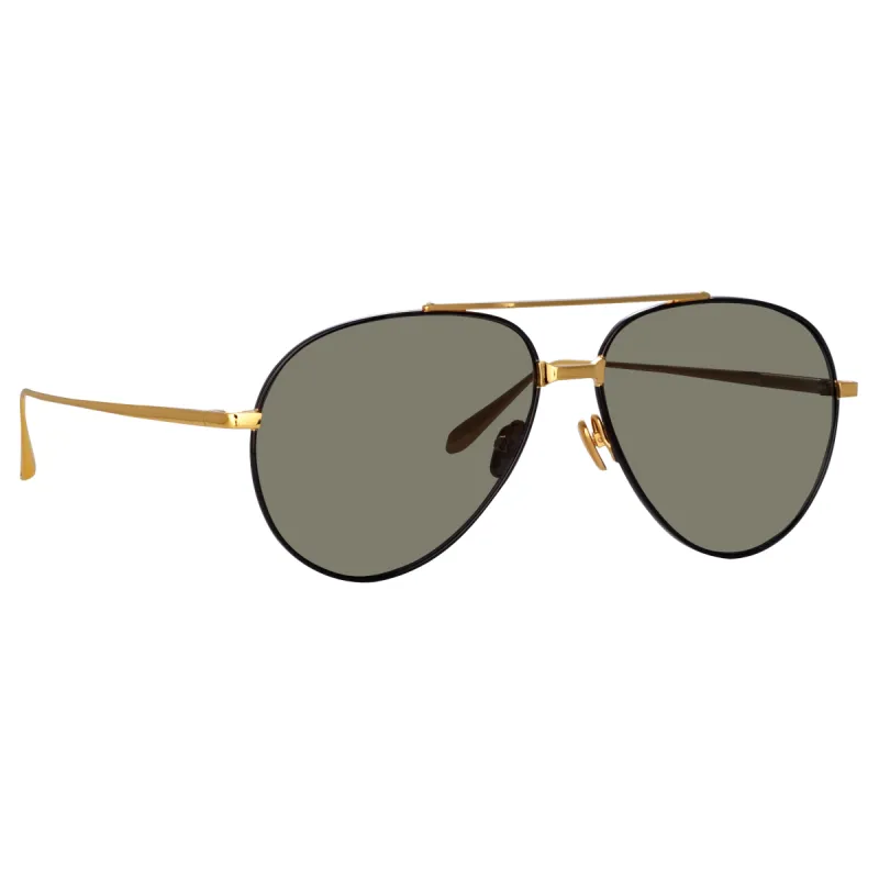 Men's Marcelo Aviator Sunglasses in Black and Yellow Gold sold by Linda Farrow