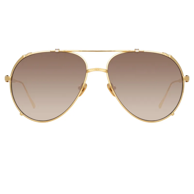 Newman Aviator Sunglasses in Yellow Gold sold by Linda Farrow