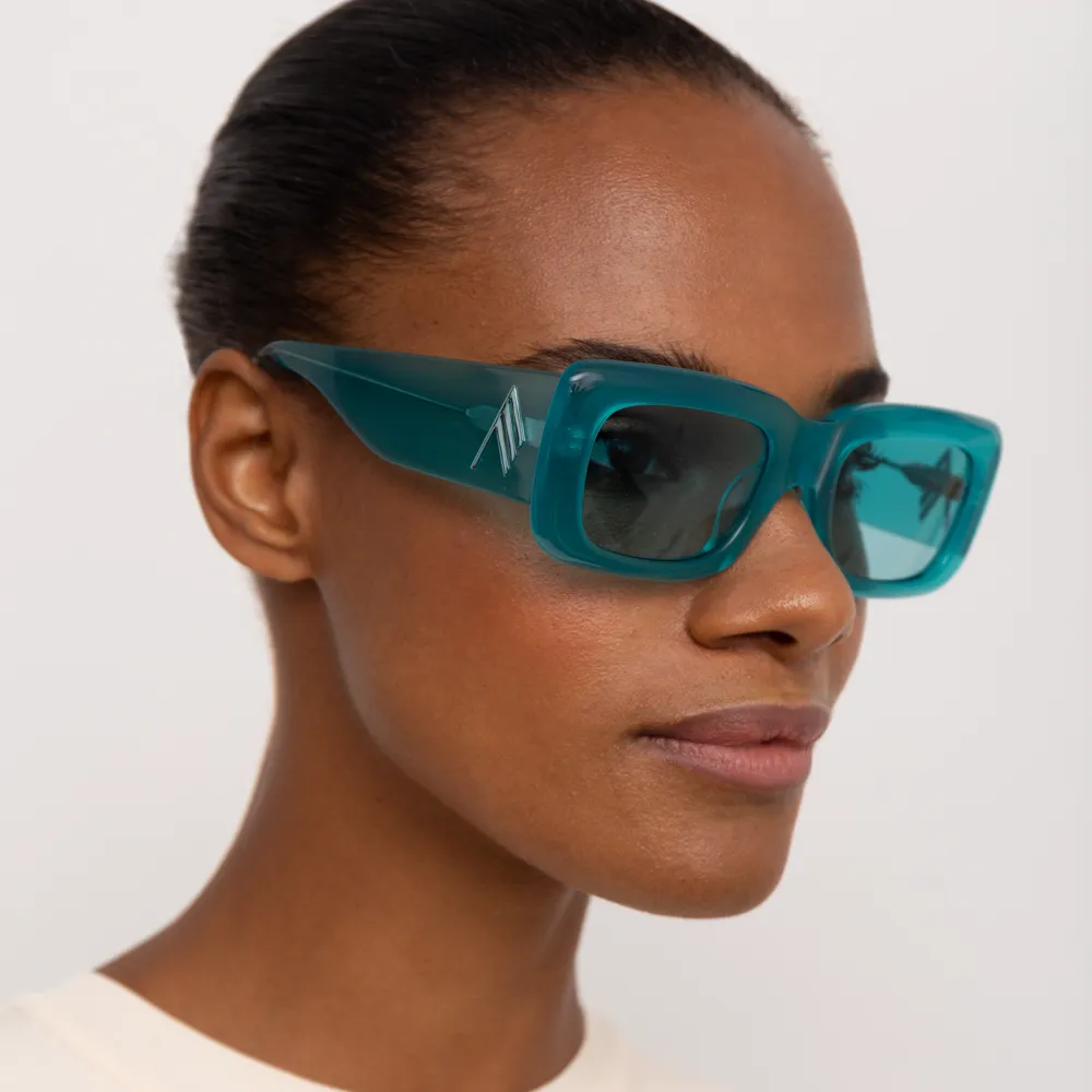 The Attico Marfa Rectangular Sunglasses in Mint sold by Linda Farrow