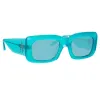 The Attico Marfa Rectangular Sunglasses in Mint sold by Linda Farrow