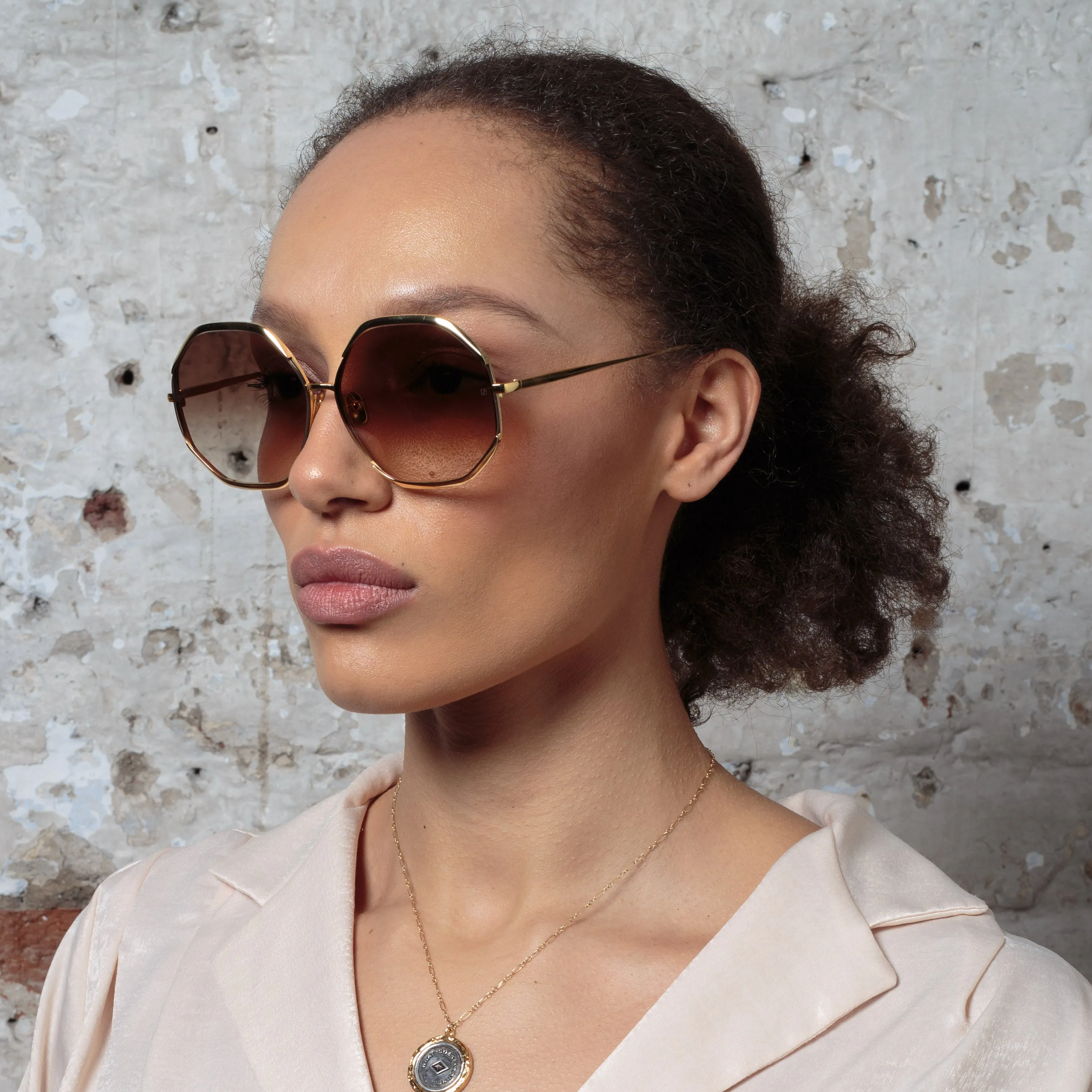 Camila Oversized Sunglasses in Yellow Gold sold by Linda Farrow product image thumbnail 3