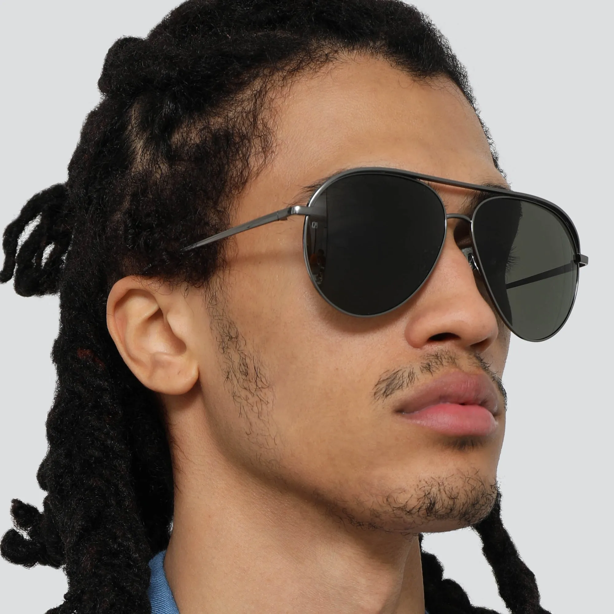 Roberts Aviator Sunglasses in Nickel and Grey (Men's) sold by Linda Farrow