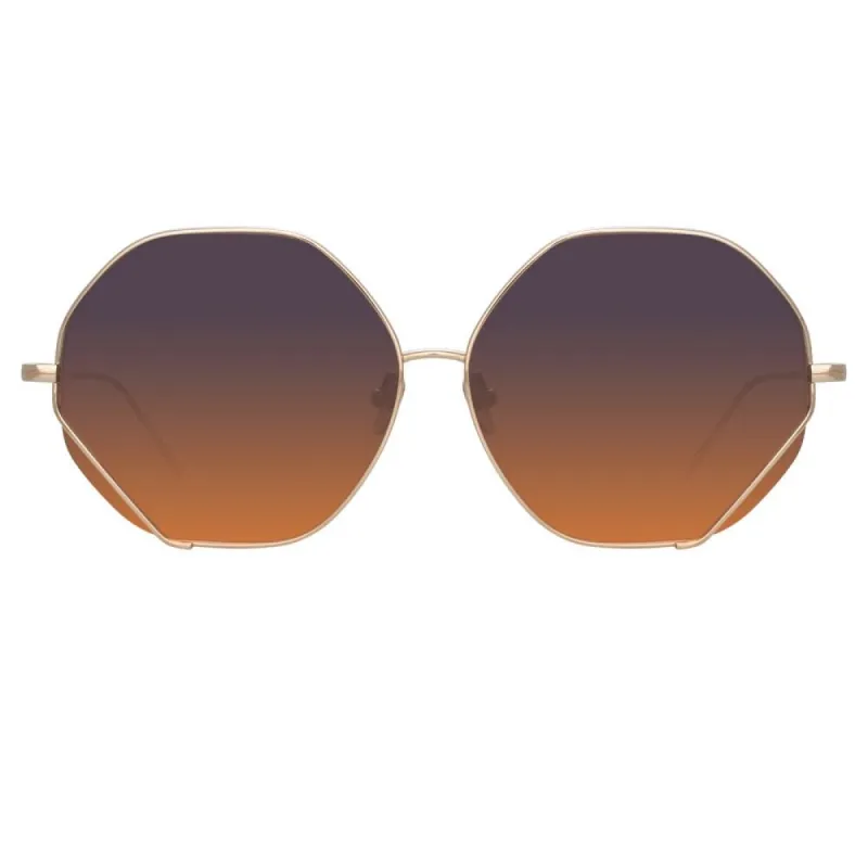 Fawcet Hexagon Sunglasses in Yellow Gold sold by Linda Farrow