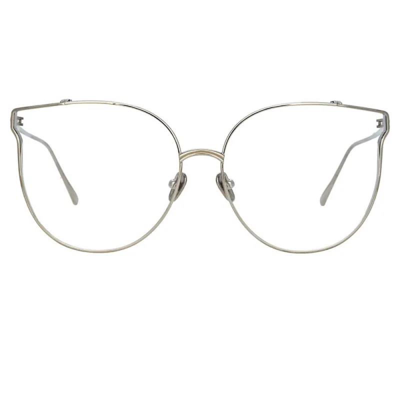 Joanna Oversized Optical Frame in White Gold sold by Linda Farrow