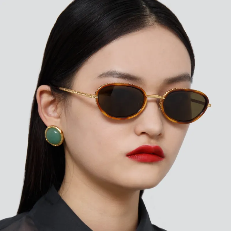 Area 1 Oval Sunglasses in Tortoiseshell and Yellow Gold sold by Linda Farrow