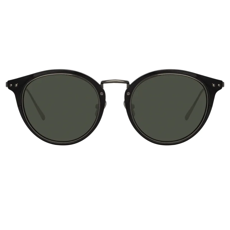 Cooper Oval Sunglasses in Nickel and Grey sold by Linda Farrow
