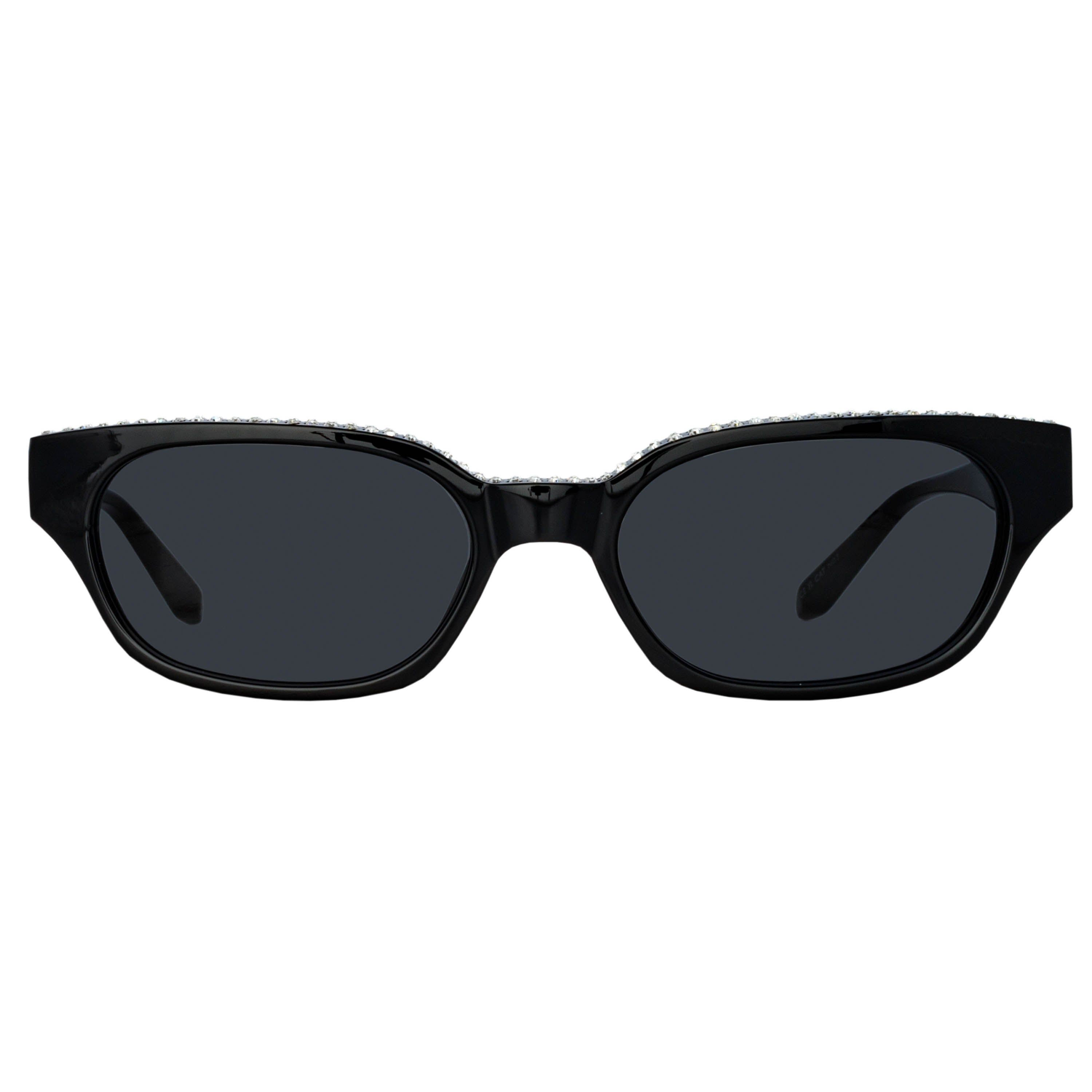 Magda Butrym Cat Eye Sunglasses in Black and Crystal sold by Linda Farrow