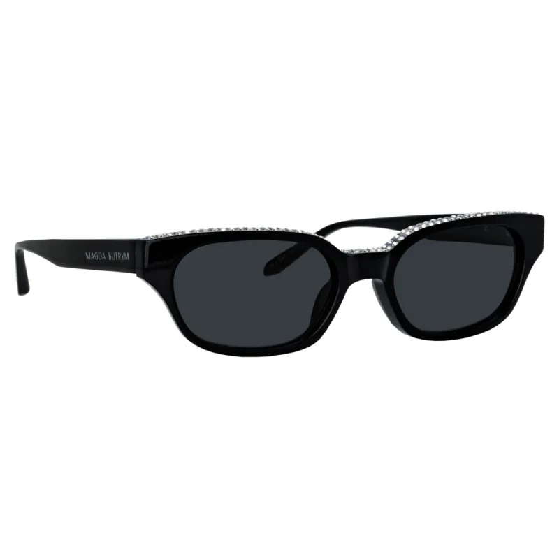 Magda Butrym Medium Cat Eye Sunglasses in Black and Crystals sold by Linda Farrow