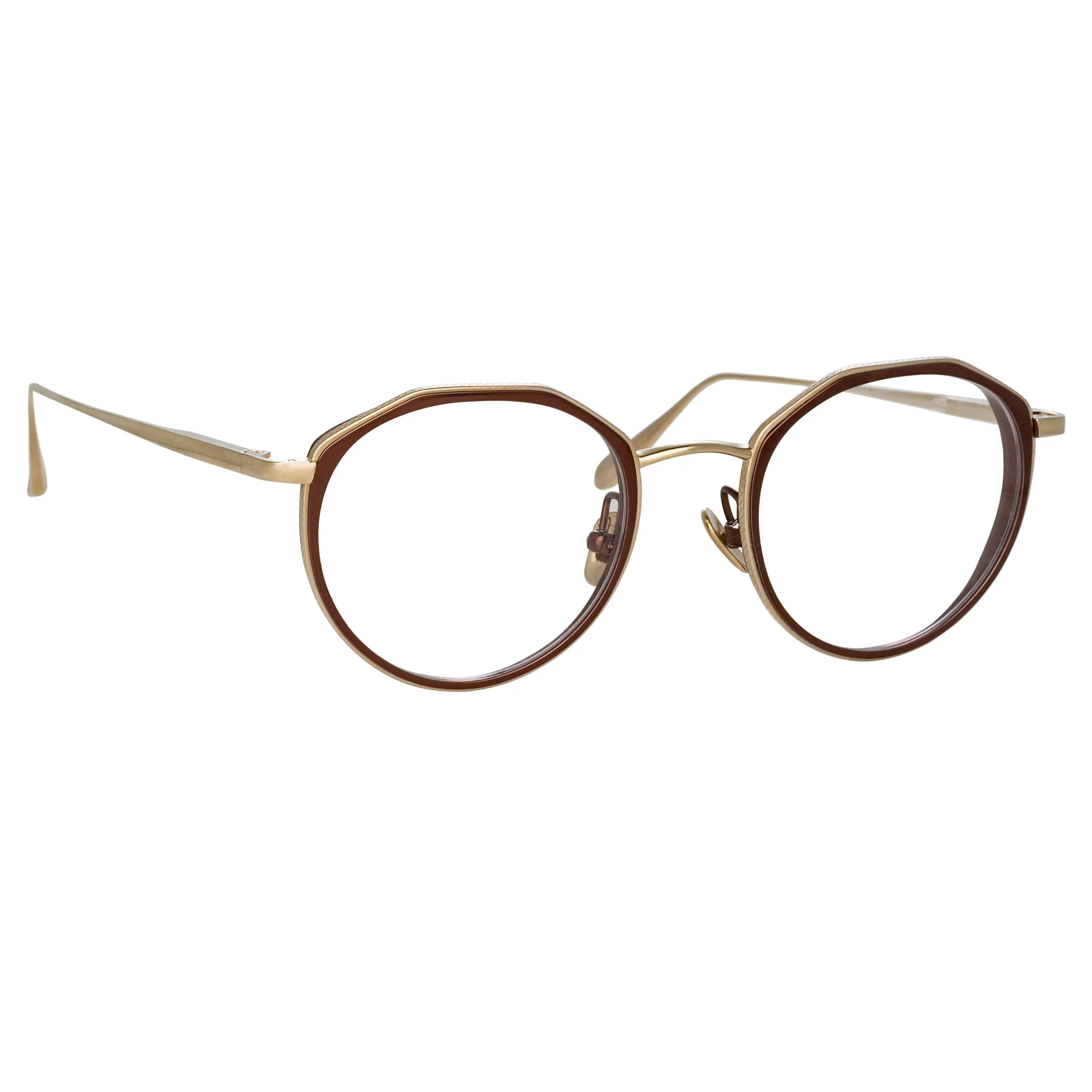 Cesar Angular Optical Frame in Light Gold and Brown sold by Linda Farrow product image thumbnail 3