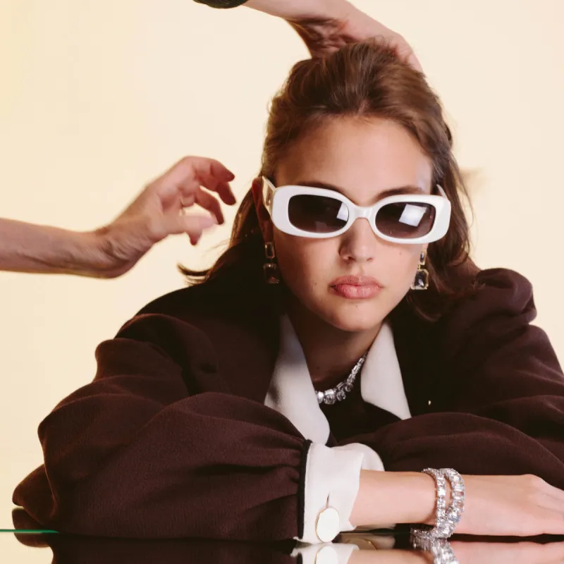 Lola Rectangular Sunglasses in White sold by Linda Farrow