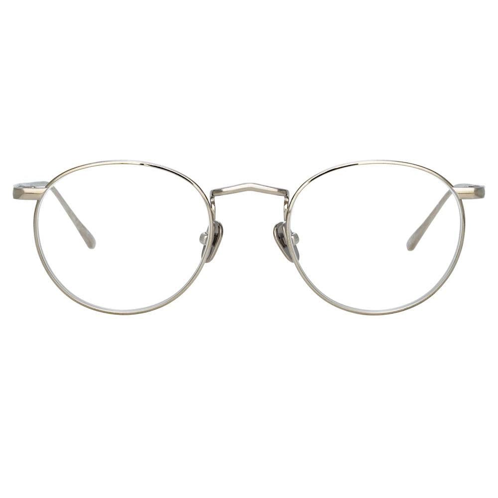 Bronson Oval Optical Frame in White Gold and Silver sold by Linda Farrow