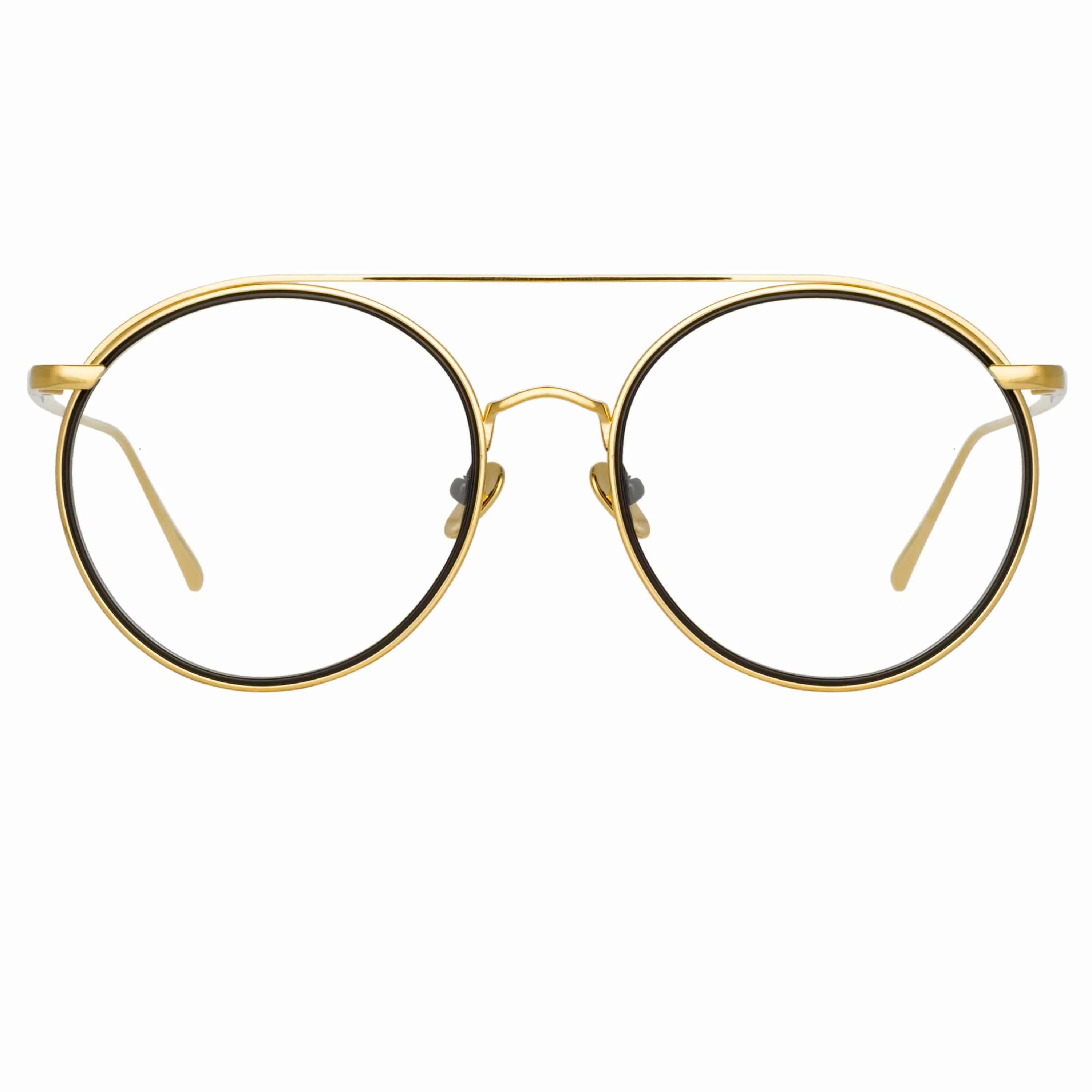 Corey Oval Optical Frame in Yellow Gold sold by Linda Farrow