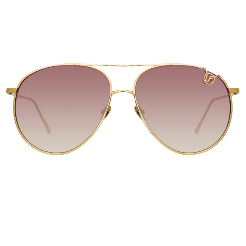 Joni Aviator Sunglasses in Light Gold and Burgundy sold by Linda Farrow