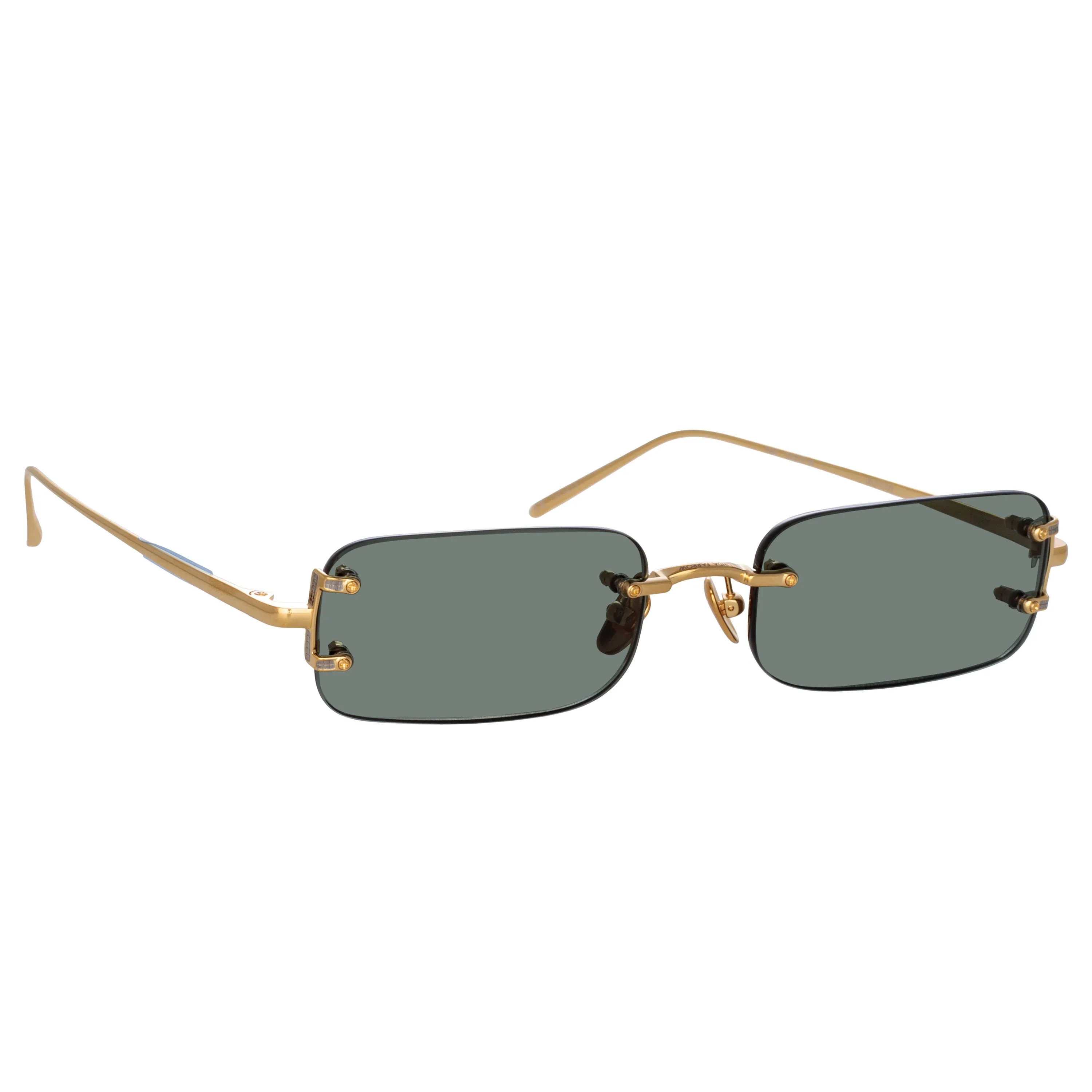 Taylor Rectangular Sunglasses in Yellow Gold and Green sold by Linda Farrow