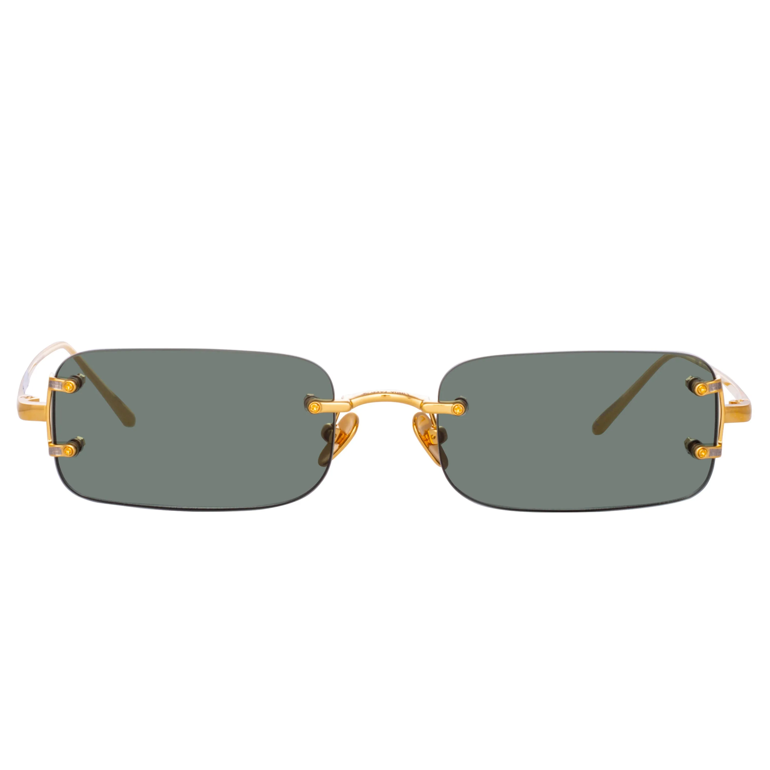 Taylor Rectangular Sunglasses in Yellow Gold and Green sold by Linda Farrow product image thumbnail 2