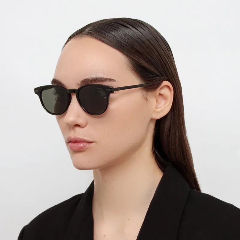 Bay D-Frame Sunglasses in Black and Matt Nickel (Asian Fit) sold by Linda Farrow
