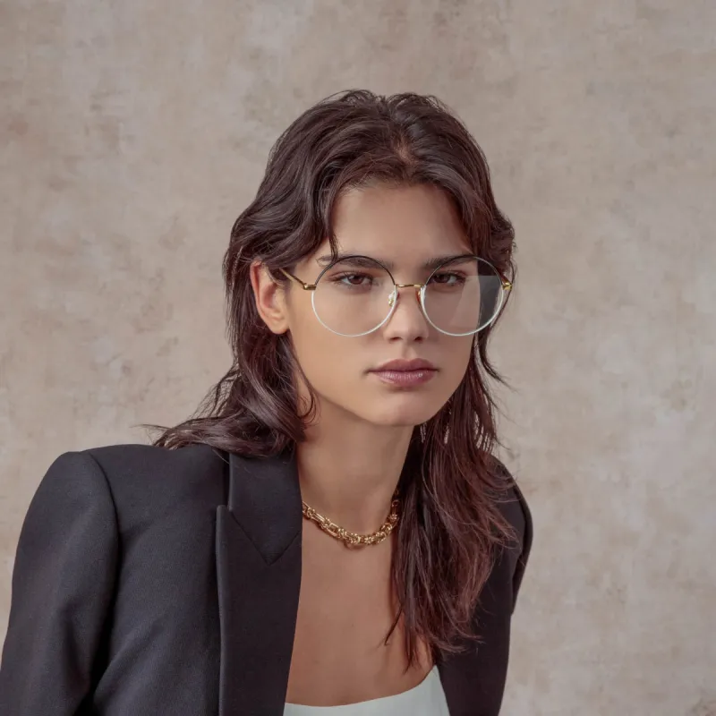 Bea Round Optical Frame in Mocha and Light Gold sold by Linda Farrow