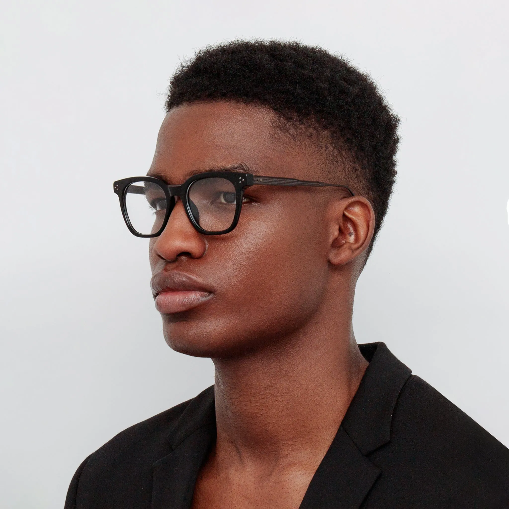 Men's Evans Optical D-Frame in Black and Matt Nickel sold by Linda Farrow