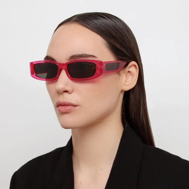 Talita Rectangular Sunglasses in Neon Pink sold by Linda Farrow