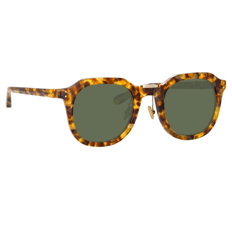 Fletcher Angular Sunglasses in Tobacco Tortoiseshell and Green sold by Linda Farrow