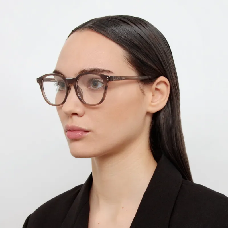 Powell Optical D-Frame in Grey Horn sold by Linda Farrow