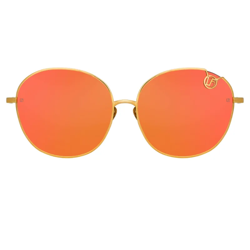 Hannah Cat Eye Sunglasses in Yellow Gold and Red sold by Linda Farrow