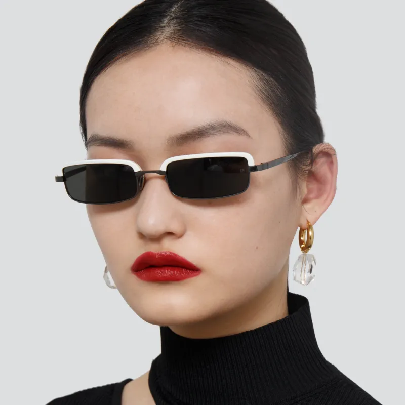 Leona Rectangular Sunglasses in White and Nickel sold by Linda Farrow