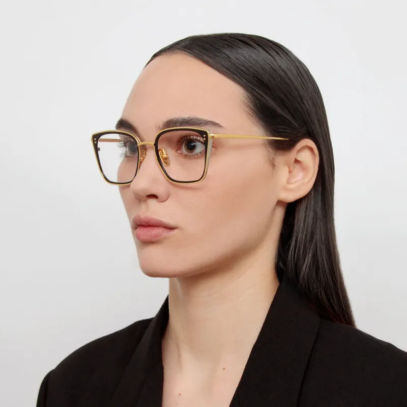 Hans Square Optical Frame in Yellow Gold sold by Linda Farrow
