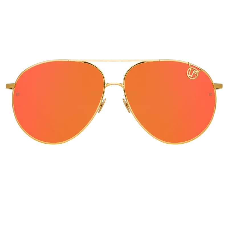 Joni Aviator Sunglasses in Light Gold and Red sold by Linda Farrow