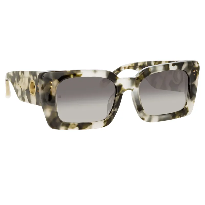 Nieve Rectangular Sunglasses in Black and Grey Tortoiseshell sold by Linda Farrow