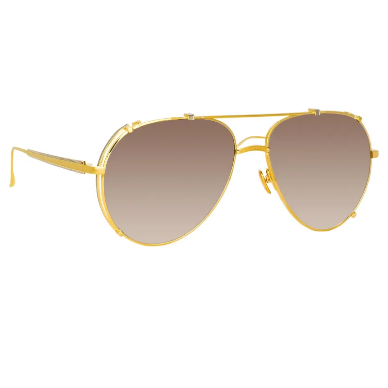 Newman Aviator Sunglasses in Yellow Gold sold by Linda Farrow