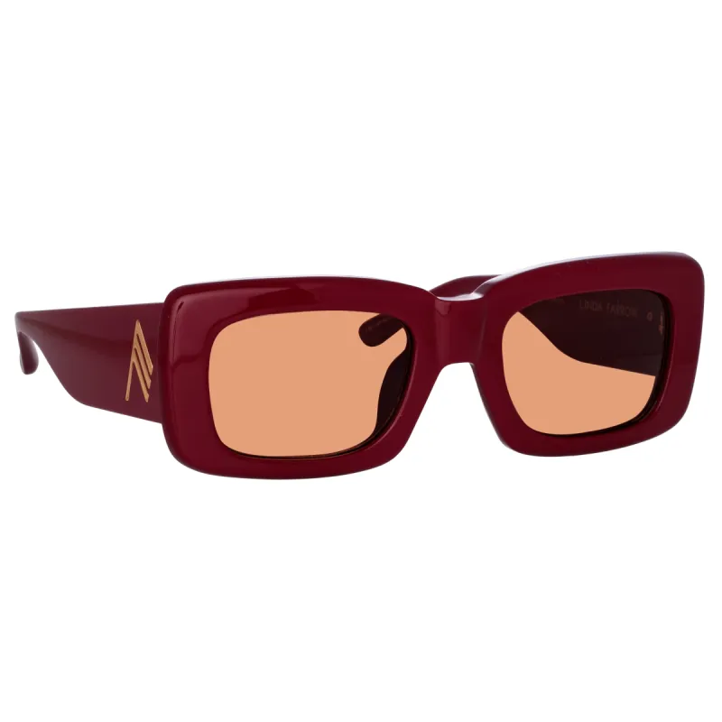 The Attico Marfa Rectangular Sunglasses in Bordeaux sold by Linda Farrow