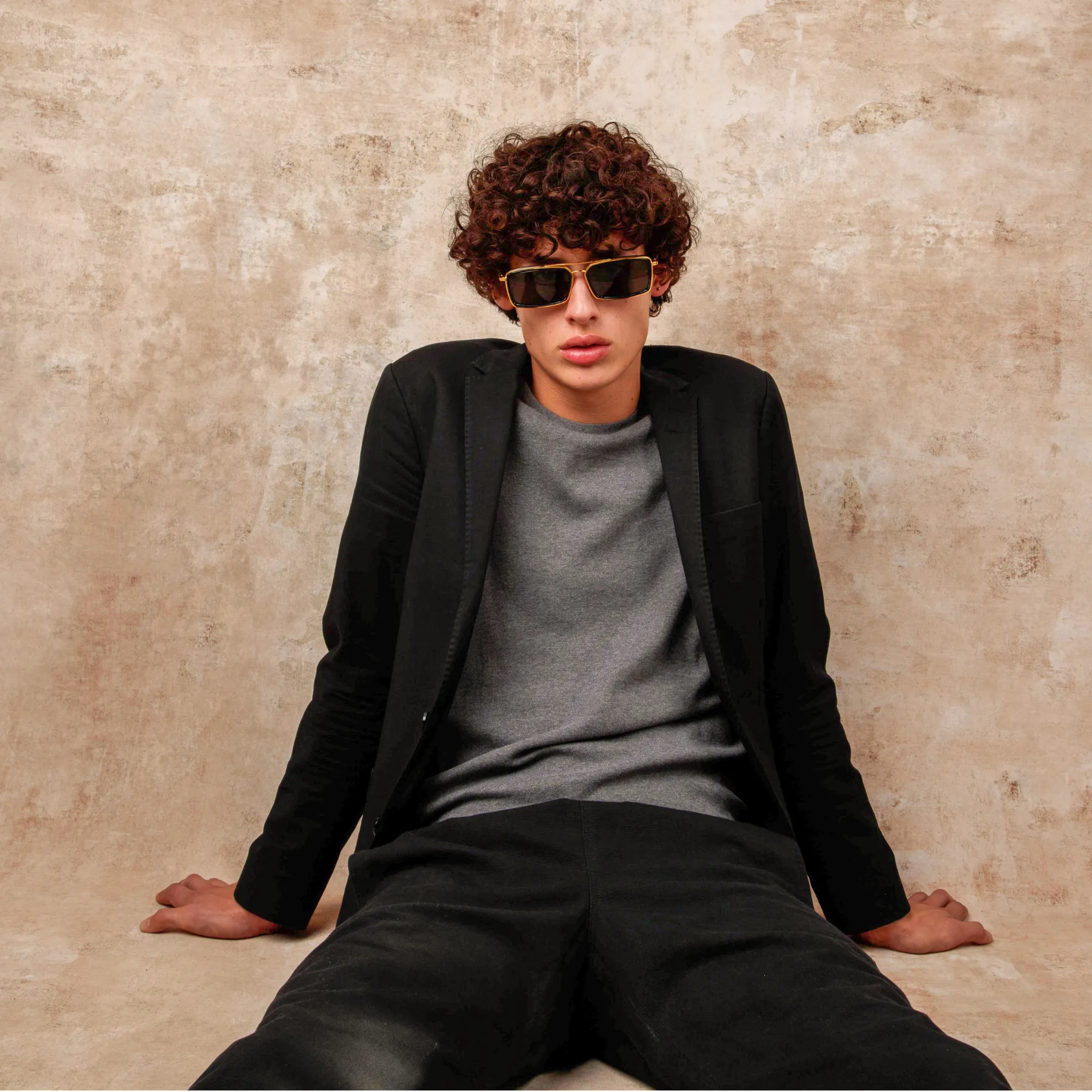 Men's Cassia Rectangular Sunglasses in Yellow Gold sold by Linda Farrow