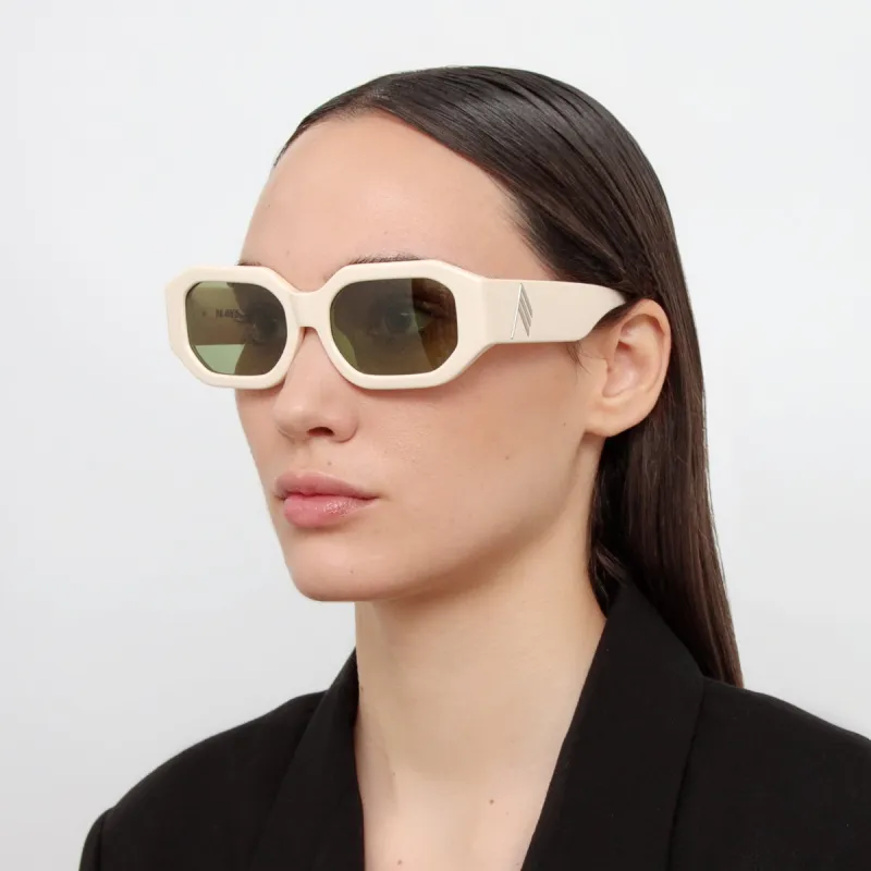 Blake Angular Sunglasses in Ivory and Green sold by Linda Farrow