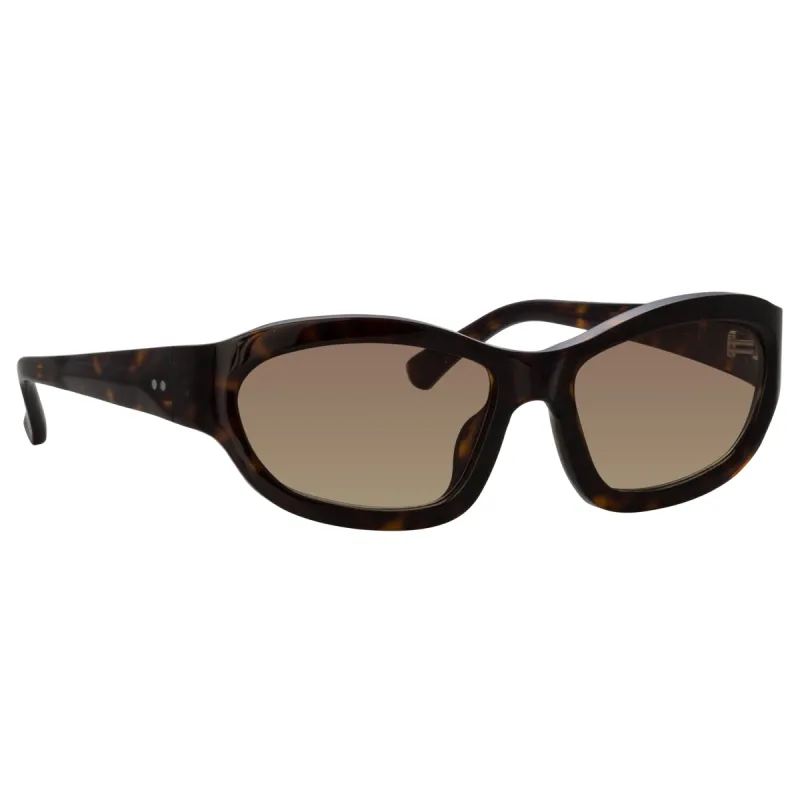Dries Van Noten Wrap Sunglasses in Dark Tortoiseshell sold by Linda Farrow